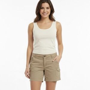 J‎ Crew Y2K Cargo Shorts Women Size 14 Khaki Tan Low Fit Pockets Outdoors Active